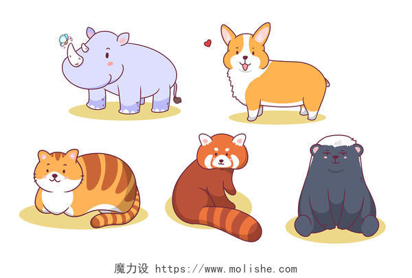 世界动物日卡通可爱手绘动物原创插画素材
